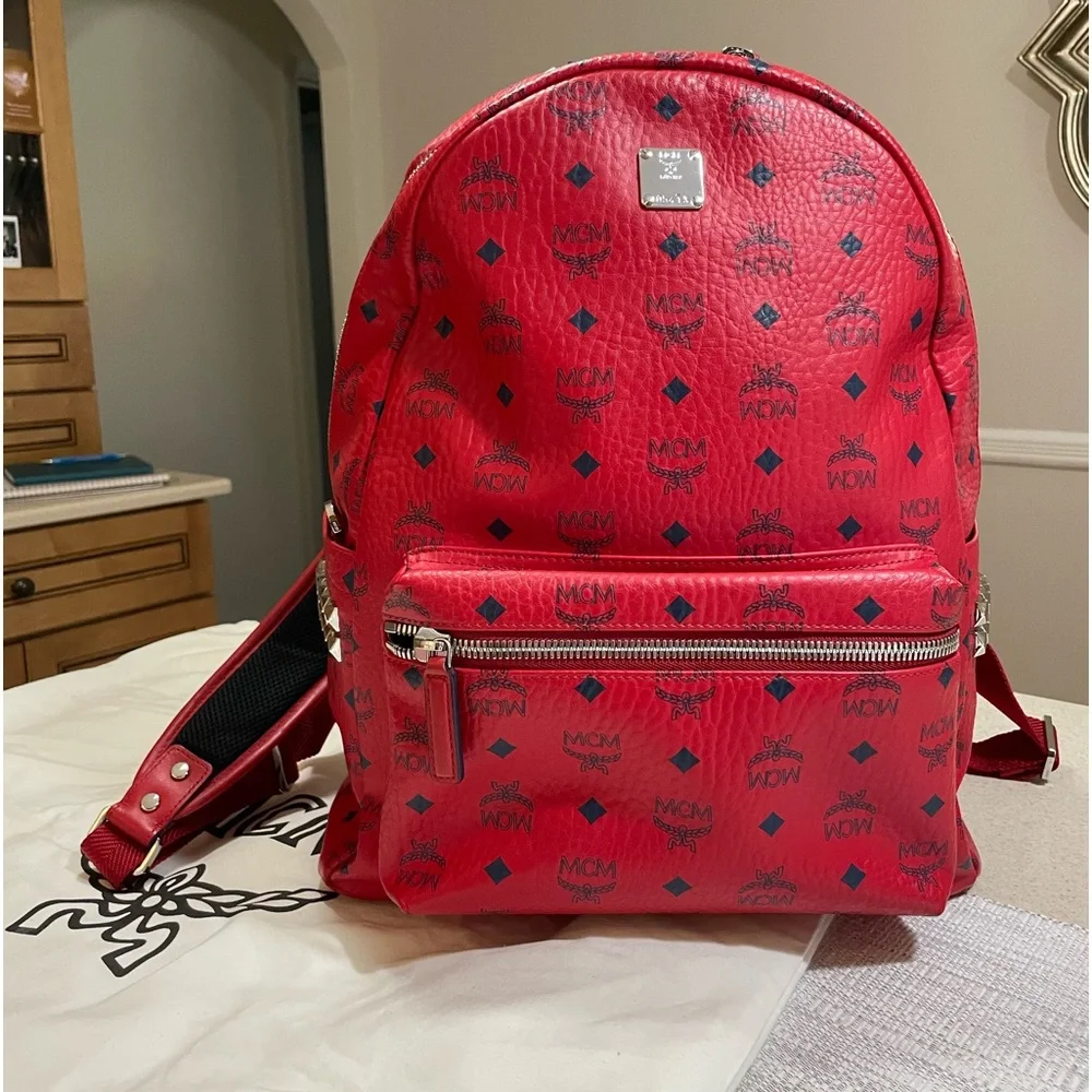 MCM | Bags | Mcm Medium Red Stark Studded Backpack | Poshmark display picture 1